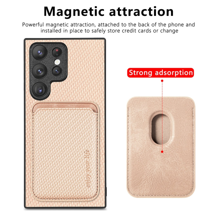 For Samsung Galaxy S22 Ultra 5G Carbon Fiber Leather Card Magsafe Magnetic Phone Case(Khaki) - free shipping - PMC TechLife - Order now!