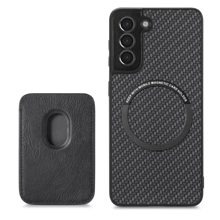 For Samsung Galaxy S21 5G Carbon Fiber Leather Card Magsafe Magnetic Phone Case(Black) - Galaxy S21 5G Cases by PMC TechLife | Online Shopping South Africa | PMC TechLife
