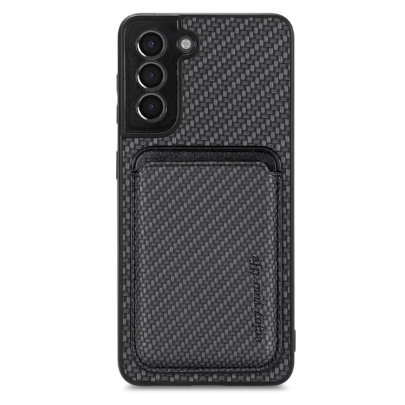 For Samsung Galaxy S21 5G Carbon Fiber Leather Card Magsafe Magnetic Phone Case(Black)