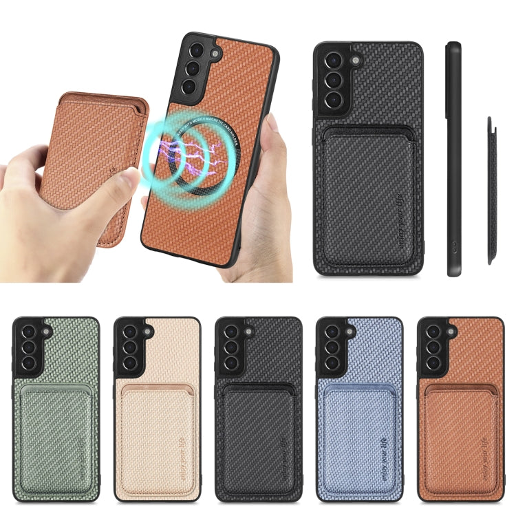 For Samsung Galaxy S21 5G Carbon Fiber Leather Card Magsafe Magnetic Phone Case(Black) - Galaxy S21 5G Cases by PMC TechLife | Online Shopping South Africa | PMC TechLife