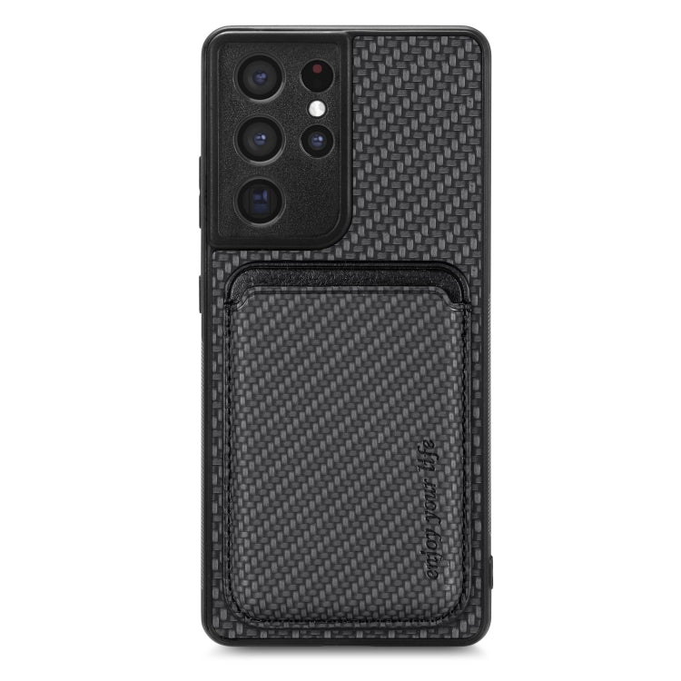 For Samsung Galaxy S21 Ultra 5G Carbon Fiber Leather Card Magsafe Magnetic Phone Case(Black) - Galaxy S21 Ultra 5G Cases by PMC TechLife | Online Shopping South Africa | PMC TechLife