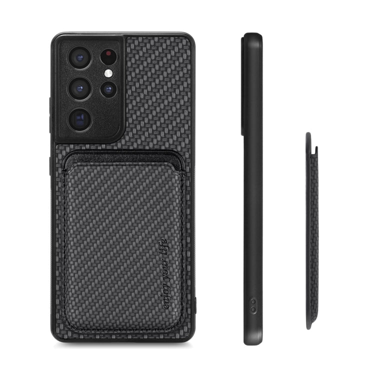 For Samsung Galaxy S21 Ultra 5G Carbon Fiber Leather Card Magsafe Magnetic Phone Case(Black) - Galaxy S21 Ultra 5G Cases by PMC TechLife | Online Shopping South Africa | PMC TechLife