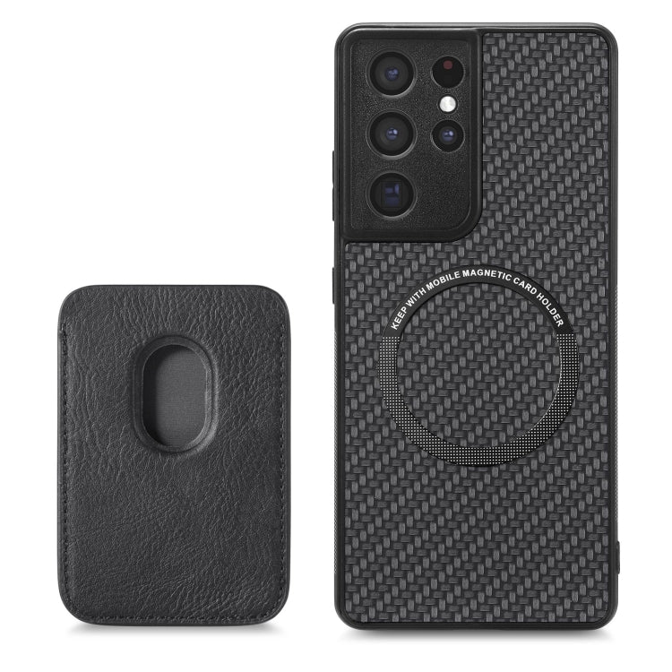 For Samsung Galaxy S21 Ultra 5G Carbon Fiber Leather Card Magsafe Magnetic Phone Case(Black) - Galaxy S21 Ultra 5G Cases by PMC TechLife | Online Shopping South Africa | PMC TechLife