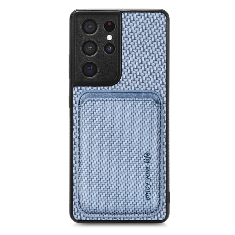For Samsung Galaxy S21 Ultra 5G Carbon Fiber Leather Card Magsafe Magnetic Phone Case(Blue) - Galaxy S21 Ultra 5G Cases by PMC TechLife | Online Shopping South Africa | PMC TechLife
