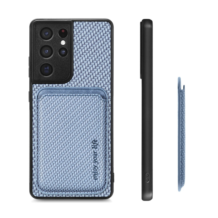For Samsung Galaxy S21 Ultra 5G Carbon Fiber Leather Card Magsafe Magnetic Phone Case(Blue) - Galaxy S21 Ultra 5G Cases by PMC TechLife | Online Shopping South Africa | PMC TechLife