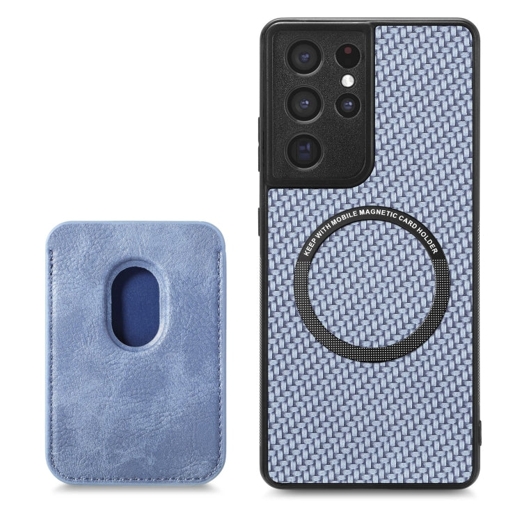 For Samsung Galaxy S21 Ultra 5G Carbon Fiber Leather Card Magsafe Magnetic Phone Case(Blue) - Galaxy S21 Ultra 5G Cases by PMC TechLife | Online Shopping South Africa | PMC TechLife