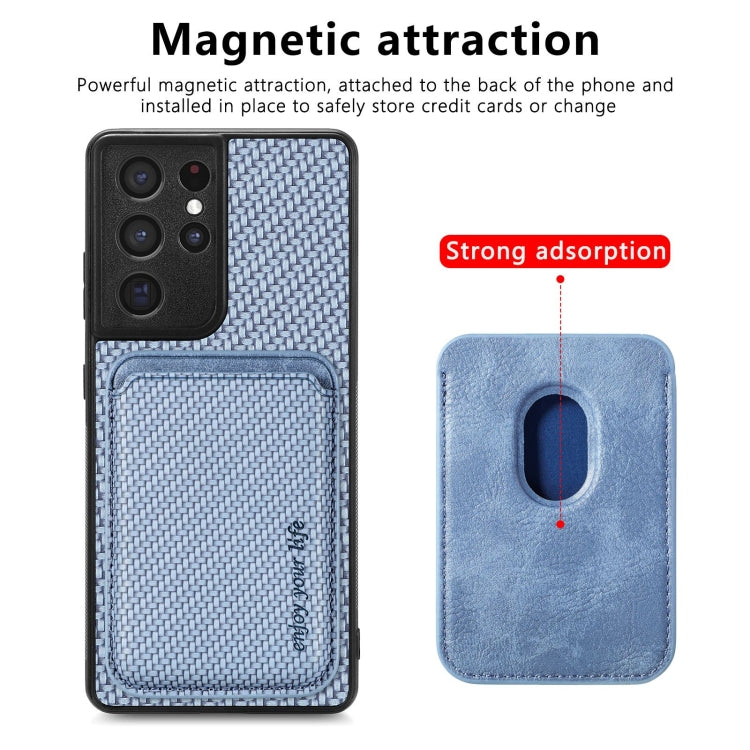 For Samsung Galaxy S21 Ultra 5G Carbon Fiber Leather Card Magsafe Magnetic Phone Case(Blue) - Galaxy S21 Ultra 5G Cases by PMC TechLife | Online Shopping South Africa | PMC TechLife