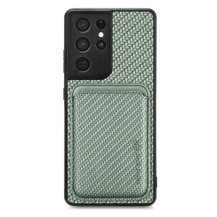 For Samsung Galaxy S21 Ultra 5G Carbon Fiber Leather Card Magsafe Magnetic Phone Case(Green) - Galaxy S21 Ultra 5G Cases by PMC TechLife | Online Shopping South Africa | PMC TechLife