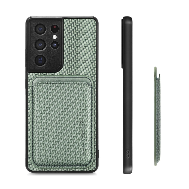 For Samsung Galaxy S21 Ultra 5G Carbon Fiber Leather Card Magsafe Magnetic Phone Case(Green) - Galaxy S21 Ultra 5G Cases by PMC TechLife | Online Shopping South Africa | PMC TechLife