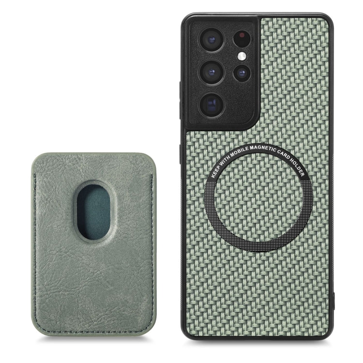 For Samsung Galaxy S21 Ultra 5G Carbon Fiber Leather Card Magsafe Magnetic Phone Case(Green) - Galaxy S21 Ultra 5G Cases by PMC TechLife | Online Shopping South Africa | PMC TechLife