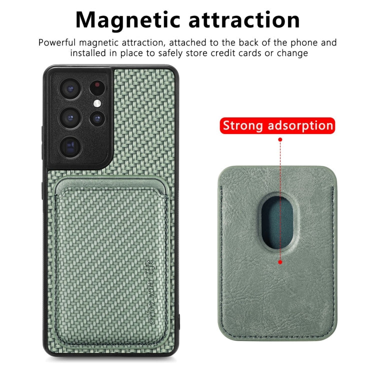For Samsung Galaxy S21 Ultra 5G Carbon Fiber Leather Card Magsafe Magnetic Phone Case(Green) - Galaxy S21 Ultra 5G Cases by PMC TechLife | Online Shopping South Africa | PMC TechLife