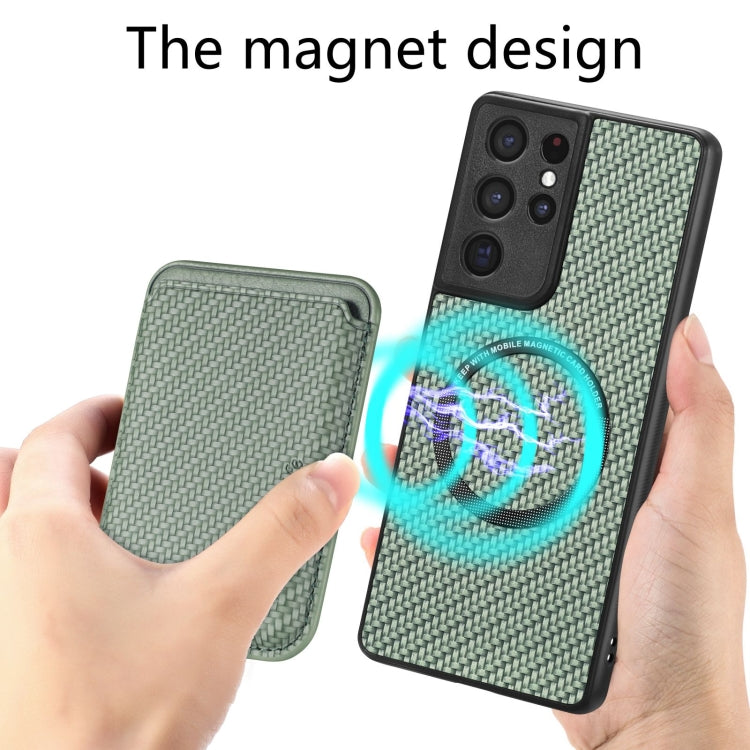 For Samsung Galaxy S21 Ultra 5G Carbon Fiber Leather Card Magsafe Magnetic Phone Case(Green) - Galaxy S21 Ultra 5G Cases by PMC TechLife | Online Shopping South Africa | PMC TechLife