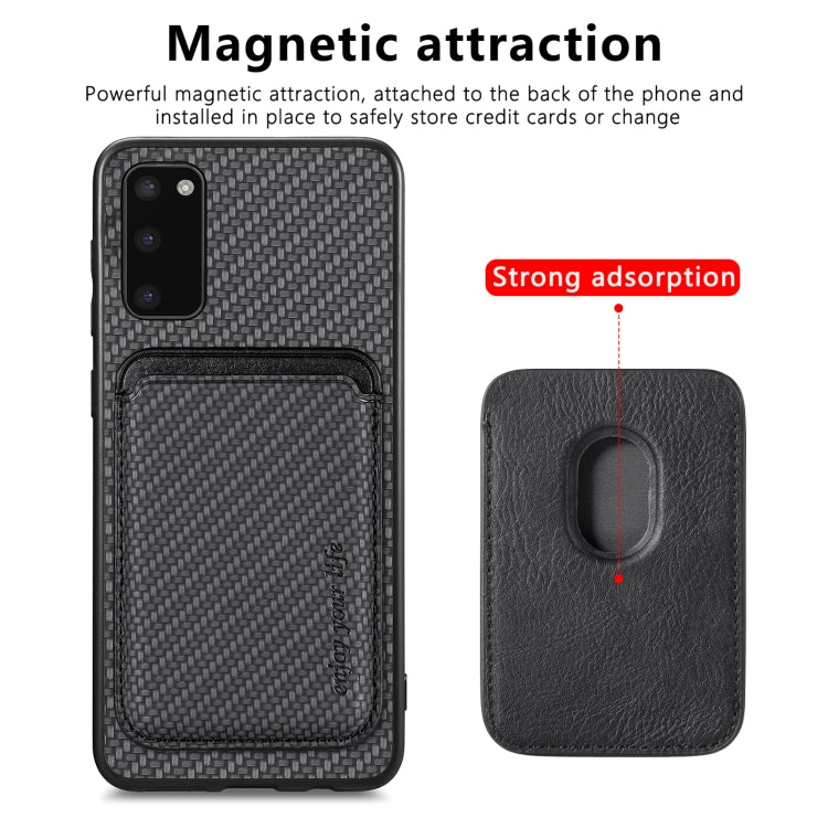 For Samsung Galaxy S20 Carbon Fiber Leather Card Magsafe Magnetic Phone Case(Black) - Galaxy Phone Cases by PMC TechLife | Online Shopping South Africa | PMC TechLife