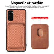 For Samsung Galaxy S20 Carbon Fiber Leather Card Magsafe Magnetic Phone Case(Brown)