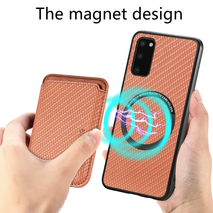For Samsung Galaxy S20 Carbon Fiber Leather Card Magsafe Magnetic Phone Case(Brown) - Galaxy Phone Cases by PMC TechLife | Online Shopping South Africa | PMC TechLife
