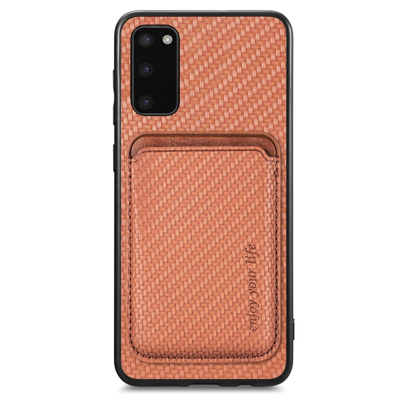 For Samsung Galaxy S20 Carbon Fiber Leather Card Magsafe Magnetic Phone Case(Brown)