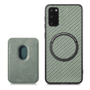 For Samsung Galaxy S20 Carbon Fiber Leather Card Magsafe Magnetic Phone Case(Green)