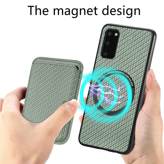 For Samsung Galaxy S20 Carbon Fiber Leather Card Magsafe Magnetic Phone Case(Green)
