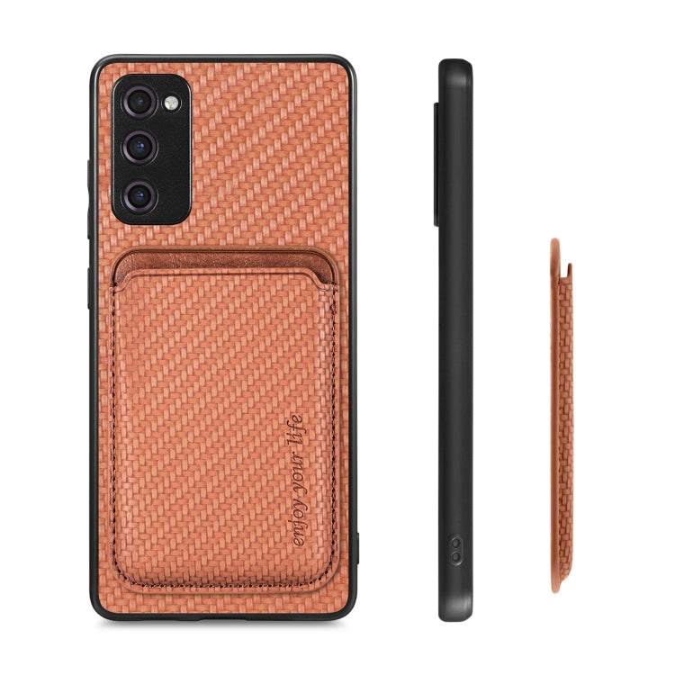 For Samsung Galaxy S21 FE 5G Carbon Fiber Leather Card Magsafe Magnetic Phone Case(Brown) - Galaxy Phone Cases by PMC TechLife | Online Shopping South Africa | PMC TechLife