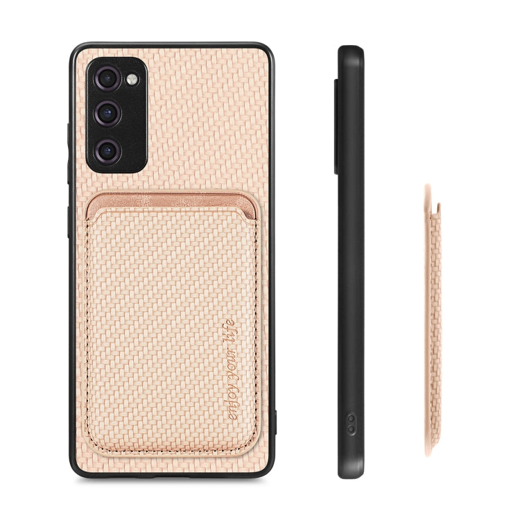 For Samsung Galaxy S21 FE 5G Carbon Fiber Leather Card Magsafe Magnetic Phone Case(Khaki) - Galaxy Phone Cases by PMC TechLife | Online Shopping South Africa | PMC TechLife