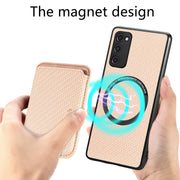 For Samsung Galaxy S21 FE 5G Carbon Fiber Leather Card Magsafe Magnetic Phone Case(Khaki)