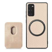 For Samsung Galaxy S20 FE Carbon Fiber Leather Card Magsafe Magnetic Phone Case(Khaki)