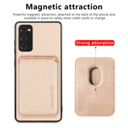 For Samsung Galaxy S20 FE Carbon Fiber Leather Card Magsafe Magnetic Phone Case(Khaki)