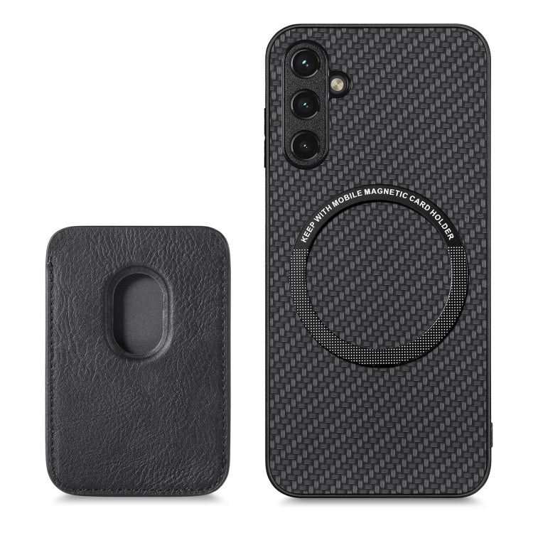 For Samsung Galaxy A14 5G Carbon Fiber Leather Card Magsafe Magnetic Phone Case(Black) - Galaxy Phone Cases by PMC TechLife | Online Shopping South Africa | PMC TechLife