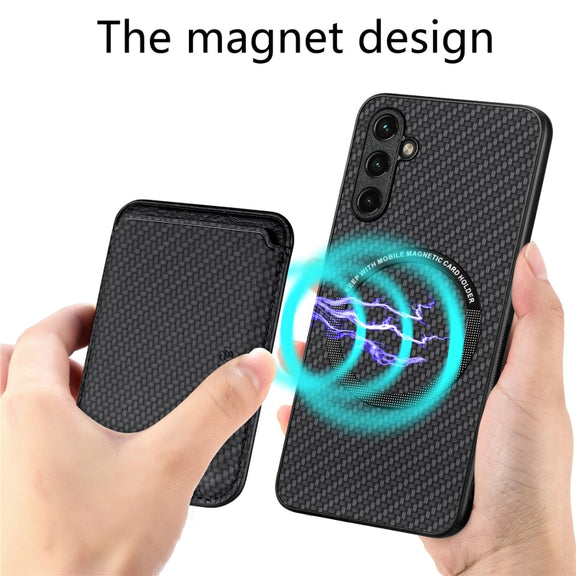 For Samsung Galaxy A14 5G Carbon Fiber Leather Card Magsafe Magnetic Phone Case(Black)