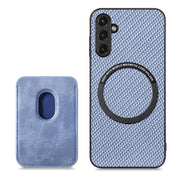 For Samsung Galaxy A14 5G Carbon Fiber Leather Card Magsafe Magnetic Phone Case(Blue)