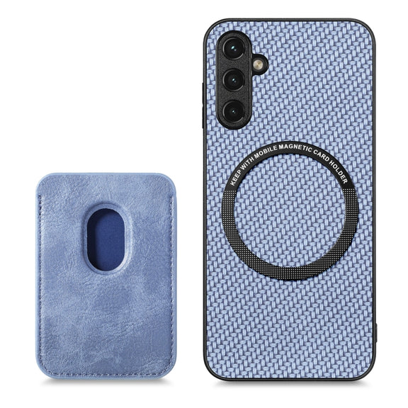 For Samsung Galaxy A14 5G Carbon Fiber Leather Card Magsafe Magnetic Phone Case(Blue)