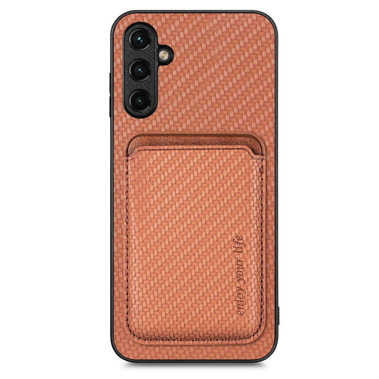 For Samsung Galaxy A14 5G Carbon Fiber Leather Card Magsafe Magnetic Phone Case(Brown) - Galaxy Phone Cases by PMC TechLife | Online Shopping South Africa | PMC TechLife