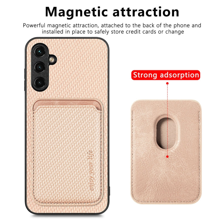For Samsung Galaxy A14 5G Carbon Fiber Leather Card Magsafe Magnetic Phone Case(Khaki)