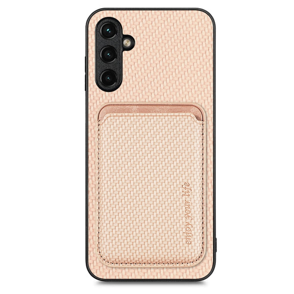 For Samsung Galaxy A14 5G Carbon Fiber Leather Card Magsafe Magnetic Phone Case(Khaki)