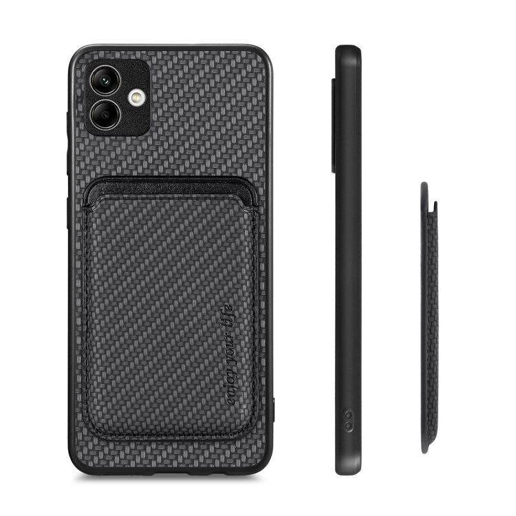For Samsung Galaxy A04 4G Carbon Fiber Leather Card Magsafe Magnetic Phone Case(Black) - Galaxy Phone Cases by PMC TechLife | Online Shopping South Africa | PMC TechLife