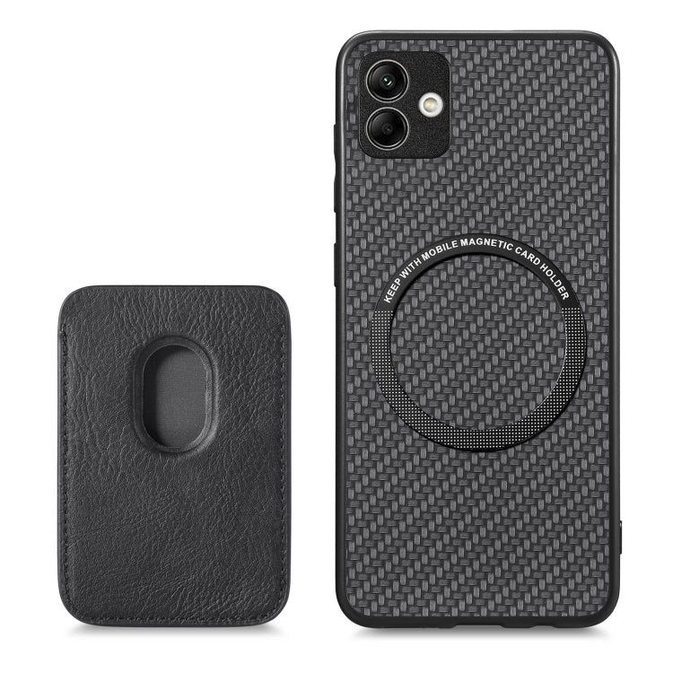 For Samsung Galaxy A04 4G Carbon Fiber Leather Card Magsafe Magnetic Phone Case(Black) - Galaxy Phone Cases by PMC TechLife | Online Shopping South Africa | PMC TechLife