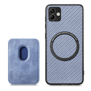 For Samsung Galaxy A04 4G Carbon Fiber Leather Card Magsafe Magnetic Phone Case(Blue)