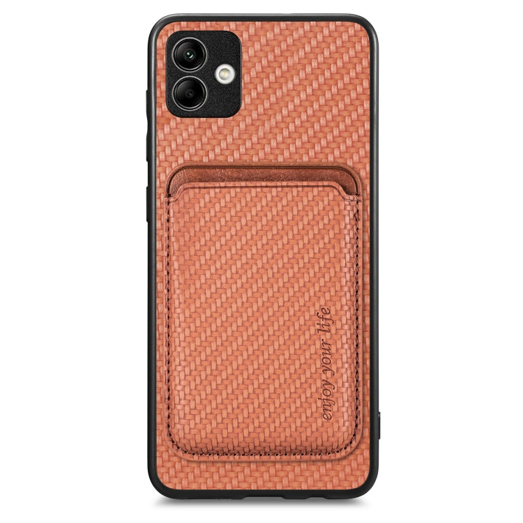 For Samsung Galaxy A04 4G Carbon Fiber Leather Card Magsafe Magnetic Phone Case(Brown) - Galaxy Phone Cases by PMC TechLife | Online Shopping South Africa | PMC TechLife | Buy Now Pay Later Mobicred