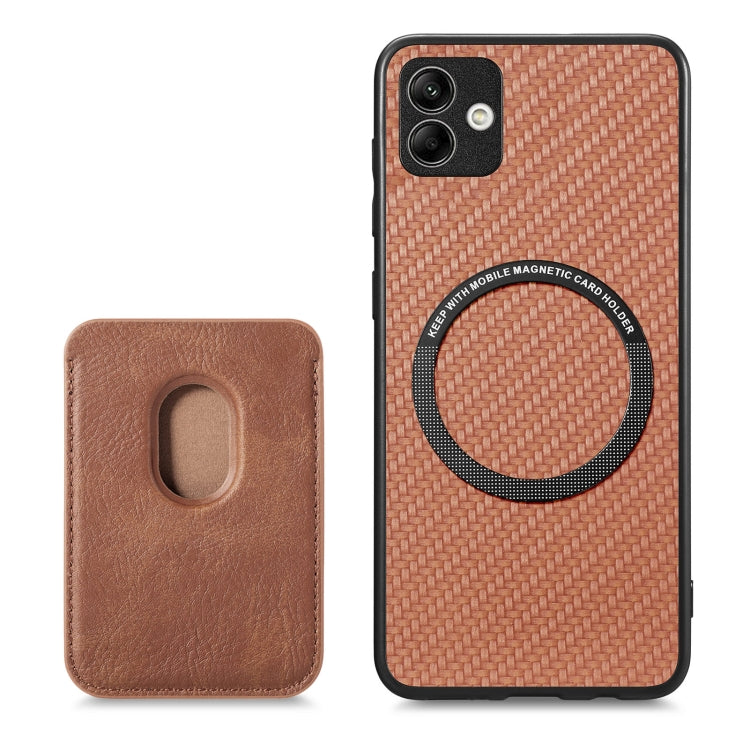 For Samsung Galaxy A04 4G Carbon Fiber Leather Card Magsafe Magnetic Phone Case(Brown) - Galaxy Phone Cases by PMC TechLife | Online Shopping South Africa | PMC TechLife | Buy Now Pay Later Mobicred