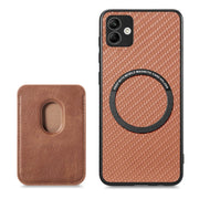 For Samsung Galaxy A04 4G Carbon Fiber Leather Card Magsafe Magnetic Phone Case(Brown)
