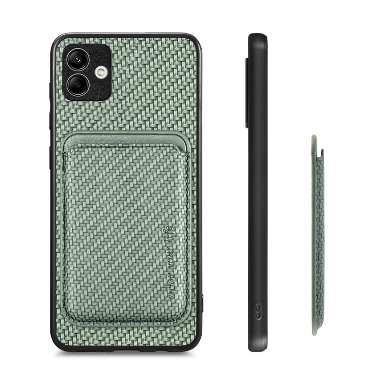 For Samsung Galaxy A04 4G Carbon Fiber Leather Card Magsafe Magnetic Phone Case(Green) - Galaxy Phone Cases by PMC TechLife | Online Shopping South Africa | PMC TechLife