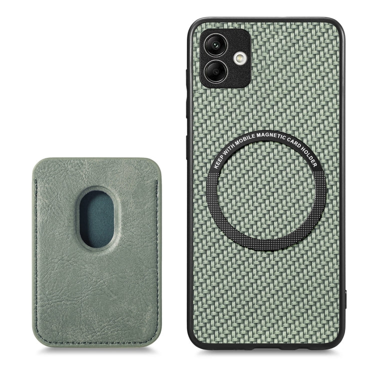 For Samsung Galaxy A04 4G Carbon Fiber Leather Card Magsafe Magnetic Phone Case(Green) - Galaxy Phone Cases by PMC TechLife | Online Shopping South Africa | PMC TechLife