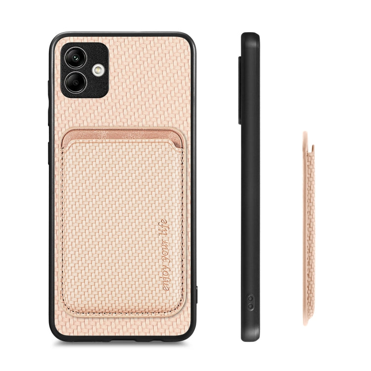For Samsung Galaxy A04 4G Carbon Fiber Leather Card Magsafe Magnetic Phone Case(Khaki) - Galaxy Phone Cases by PMC TechLife | Online Shopping South Africa | PMC TechLife
