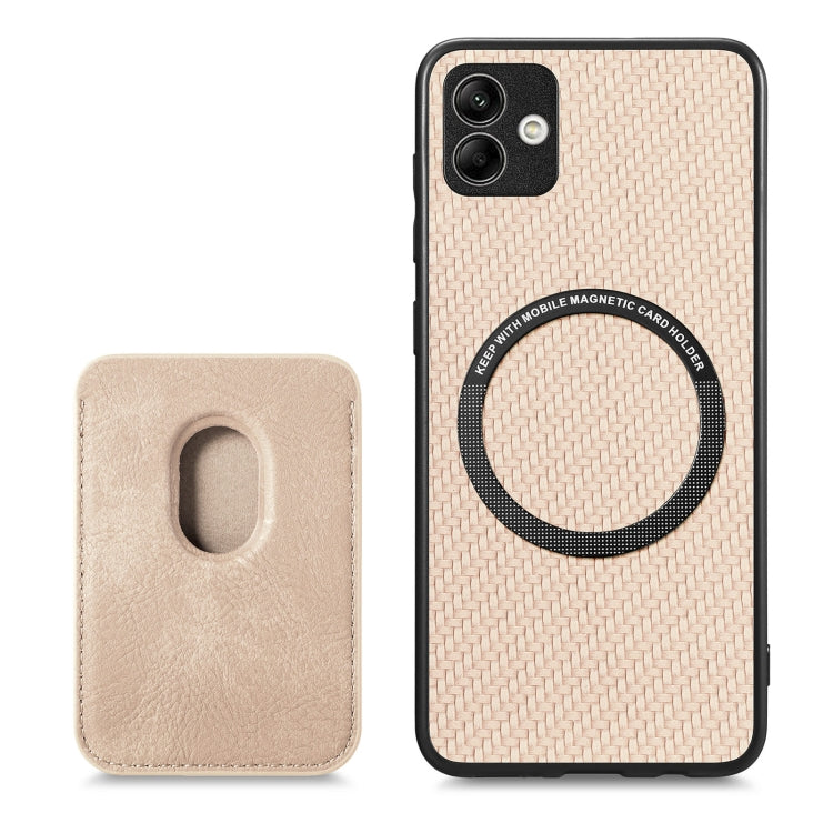 For Samsung Galaxy A04 4G Carbon Fiber Leather Card Magsafe Magnetic Phone Case(Khaki) - Galaxy Phone Cases by PMC TechLife | Online Shopping South Africa | PMC TechLife
