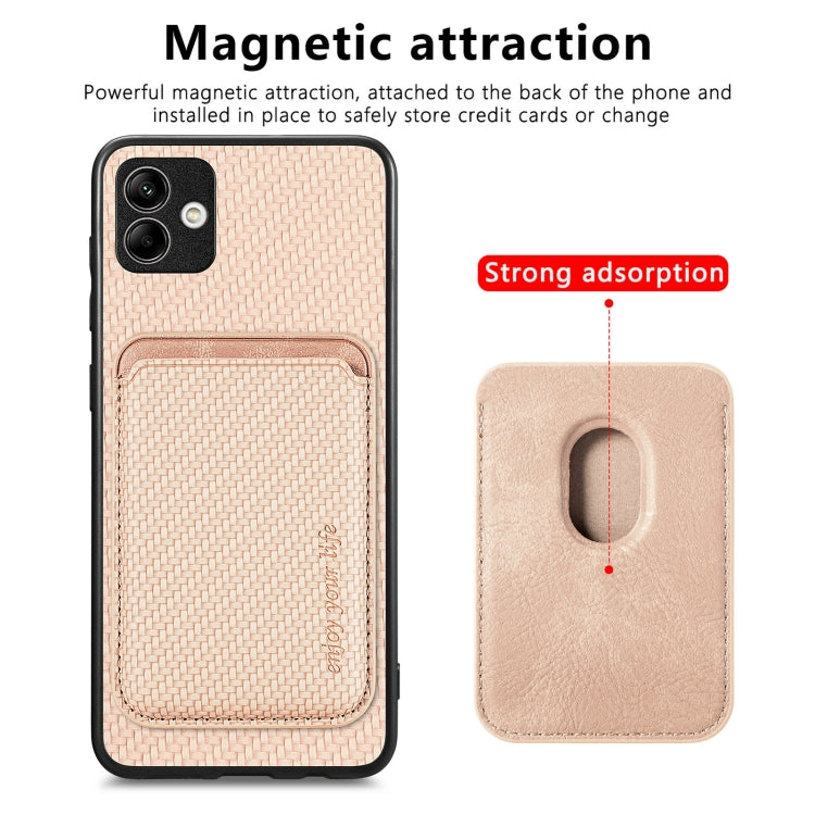 For Samsung Galaxy A04 4G Carbon Fiber Leather Card Magsafe Magnetic Phone Case(Khaki)