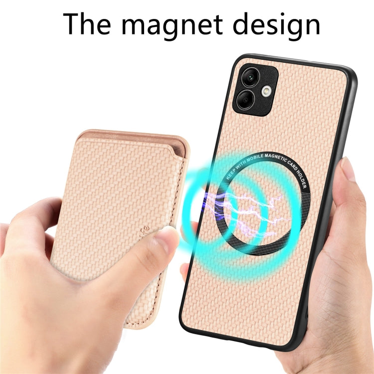 For Samsung Galaxy A04 4G Carbon Fiber Leather Card Magsafe Magnetic Phone Case(Khaki) - Galaxy Phone Cases by PMC TechLife | Online Shopping South Africa | PMC TechLife