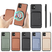 For Samsung Galaxy A04 4G Carbon Fiber Leather Card Magsafe Magnetic Phone Case(Khaki)