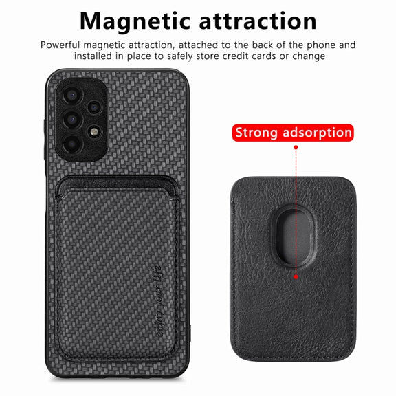 For Samsung Galaxy A13 4G Carbon Fiber Leather Card Magsafe Magnetic Phone Case(Black)