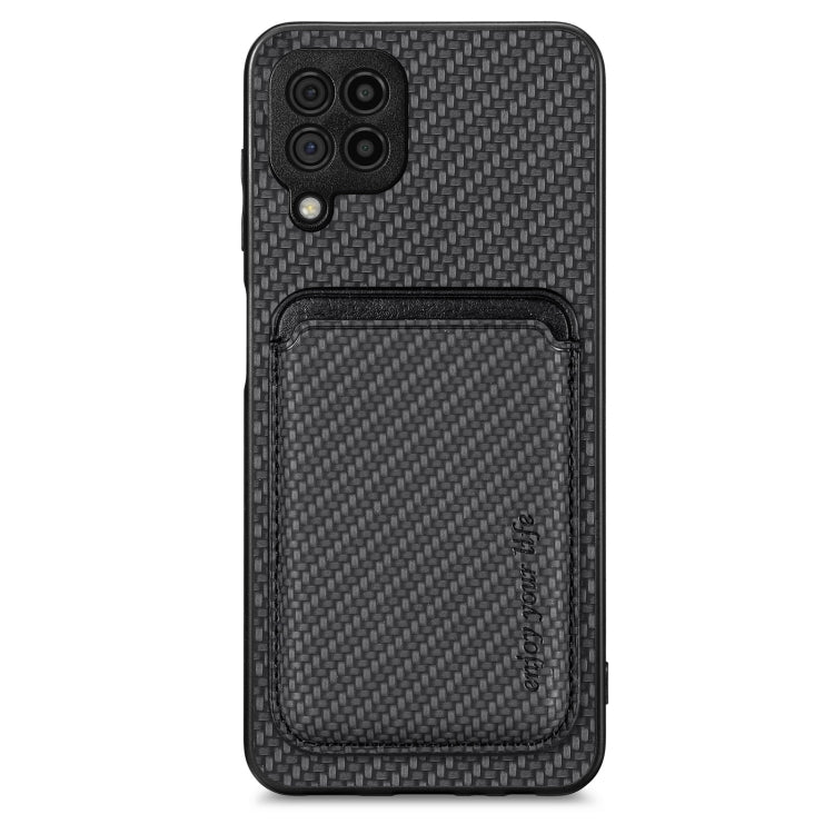 For Samsung Galaxy A22 4G Carbon Fiber Leather Card Magsafe Magnetic Phone Case(Black) - Galaxy Phone Cases by PMC TechLife | Online Shopping South Africa | PMC TechLife
