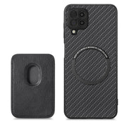 For Samsung Galaxy A22 4G Carbon Fiber Leather Card Magsafe Magnetic Phone Case(Black)